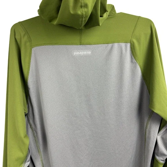 Patagonia Men's Long Sleeve Half Zip Hoodie Olive Green Running Top - Medium - Picture 3 of 8